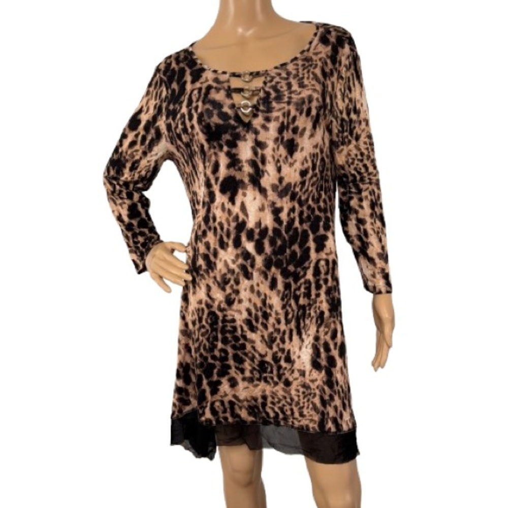 Cable & Gauge Leopard Print Long Sleeve Tunic Dress Size L